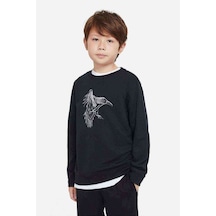 Tshirthane The Crow Of Ragnar Baskılı Unisex Çocuk Siyah Sweatshirt