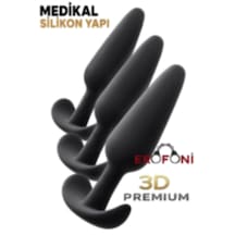 Erofoni Medikal Silikon Süper Realistik 3 Adet Siyah Anal Açıcı Gevşetici Alıştırıcı Plug Seti