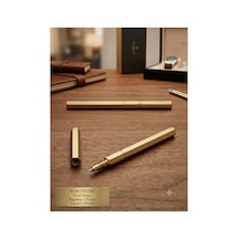 El Yapımı Masif Pirinç Tükenmez Kalem Vidalı Kapak Altıgen Gövde Premium Tasarım 130 Mm Altın