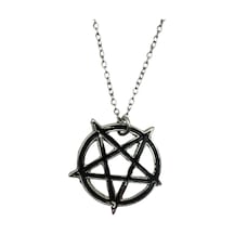 Siyah Yuvarlak Pentagram Yıldız Figürlü Unisex Kolye 60 Cm Zincirli Gotik, Antik Ve Mistik Tasarım Çok renkli