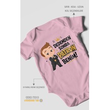 Morivokids Dedemden Sonra Patron Benim Kısa Kollu Bebek Body %100 Pamuk Koyu Pembe