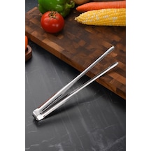 304 Çelik 24 Cm. Şef Mutfak Biftek Et Barbekü Salata Ve Ekmek Maşası Cin775 Çelik Gri