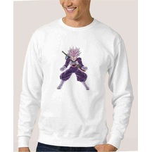 Anime Dragon Ball Baskılı Beyaz Erkek Örme Sweatshirt (534644085)