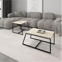 Minimal 2'li Orta Sehpa Traverten, Bej Abanoz