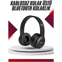 Bluetooth Kablosuz Kulaklık Siyah Wireless 5.0 Kulak Üstü Uzun Pil Ömrü Kulak Üstü Kablosuz