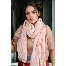 Rosehan Collection El Dokuması Pembe İpek Şal - Gofreli - Ödemiş İpeği