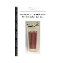 Premium 6 Lı Simli Mum Pembe Salon Şık Süs