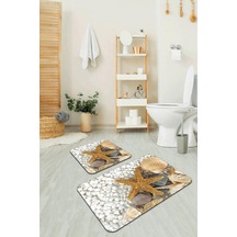 Tr Dijital Banyo Halısı Klozet Takımı 2'li Paspas Seti Bs209 60x90cm + 60x60cm, Bej, Tek Ebat Genel