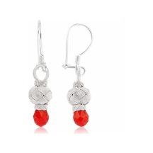 Gümüş Kırmızı Taşlı Kazaz Kadın Küpe 14 MM-Gümüş