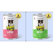 King Sos İçerisinde Et Parçacıklı Kuzu Etli Ve Dana Etli Köpek Konservesi 400 Gr 12 Adet