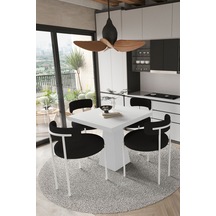 Avvio Milena Beyaz Lake Mdf Ayak 90x90 Yemek Masası Mutfak Masası 4 Kişilik Masa Takımı Teddy Sandalye Beyaz