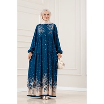 Sevitli Yarım Düğmeli Robalı Damla Elbise-mavi-5865