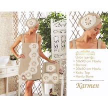 Karmen Kapuçino Kadın Fransız Dantelli Balayı Çeyizlik Bornoz Set Kahverengi