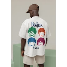 1967 The Beatles Müzik Grubu Baskılı Unisex Oversize Tişört Beyaz