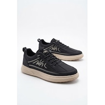Fort Kelvın Noka Rahat Hafif Lastik Bağcıklı Keten Sneaker Erkek Ayakkabı Siyah