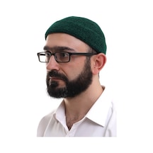 Yeşil Katlamalı Sade Desen Kışlık Kadife Takke Şapka