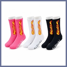 Bezos Unisex Alev Desenli Çorap 3'lü Set Pamuklu Uzun Soket Dikişsiz Nefes Alan Günlük Spor Çorabı Yumuşak Dlra Çok  Renkli