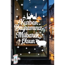 Kurban Bayramınız Mübarek Olsun Cam Sticker Seti Çift Taraflı Beyaz Baskı 78 Parça Bayram Tebrik Dijital Baskı