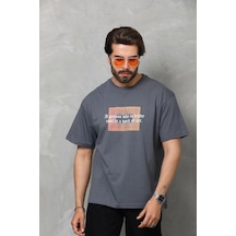 Barlashive Erkek Baskılı T-shirt Kısa Kol Bisiklet Yaka Regular Fit Rahat Kalıp Tişört - Füme Çok Renkli