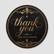 Papelia Siyah Gold Thank You Yuvarlak Etiket Şık Paketleme Ve Teşekkür Stickerı 4x4 Cm 100 Adet