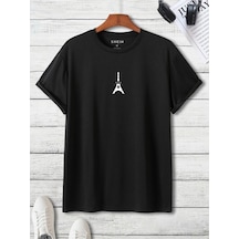 Startmore Unisex Oversize Eyfel Kulesi Baskılı T-shirt Siyah