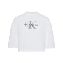 Calvin Klein Ss Boxy Crop Monolog, Yaf Beyaz Kadın T-shirt