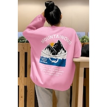Benroma 3 İplik Penye Mountainous Baskılı Sweatshirt Pembe