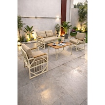 Violet Cappuccino 2+1+1 Masalı Bej Minderli Metal Balkon Bahçe Oturma Grubu