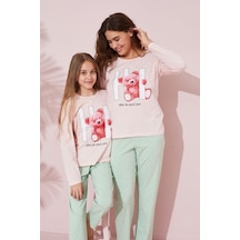 Siyah İnci Pamuklu Örme Pijama Takım 24241082 Pembe
