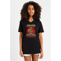 He Man Masters Of The Universe Siyah Kadın V Yaka Tshirt SIYAH