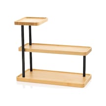 Tr 3 Katlı Bambu Mutfak Rafı, Metal Ayaklı, Doğal Bambu Ve Siyah Renk, Modern Tasarım, 32.5x28x15.5 Cm, Mutfak Düz Diğer