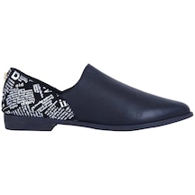 01wr0211 Bueno Shoes Siyah Gazete Deri Kadın Az Topuklu Ayakkabı