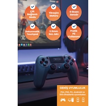 Bluetooth & Kablolu Titreşimli Oyun Kolu Pc Telefon Konsol Uyumu Gamepad Gp6 - Ps4 Android Apple Uyumlu iOS Ps3