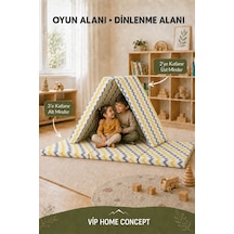 2 Li Katlanabilir Çocuk Oyun Minderi ve Yer Yatağı Seti 70x180 + 70x120 CM 6 CM - Sarı Gri Zikzak