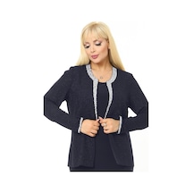 Ladies First Büyük Beden 3728 Lacivert Gümüş Ceket+Atlet Abiye İkili Takım 001