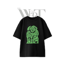 Thewert Skeleton Scribe Tasarım Baskılı Ünisex Siyah Oversize T-shirt