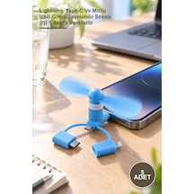 5 Adet Mini Telefon Fanı Lightning, Type-c Ve Micro Usb Girişli Taşınabilir Sessiz 3'ü 1 Arada Vantilatör