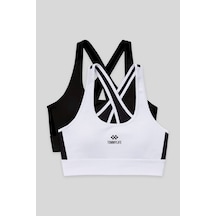 Tommy Life Slim Fit U Yaka 2li Paket Siyah-beyaz Kadın Spor Büstiyer - 97121 Siyah - Beyaz