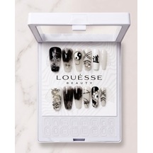 Louésse Yin Shadow Takma Tırnak 12 Li Siyah Beyaz Taşlı Yin Yang Night Nail