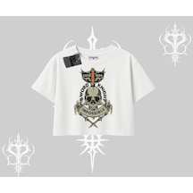 Tarzsokak Oversize Crop Tshirt Sword Knight Skull Impossible Street Creed Beyaz