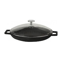 Lava Döküm Yuvarlak Metal Kulplu Cam Kapaklı Izgara Tava 30 CM