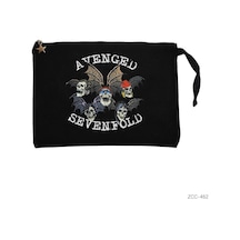 Zepplin Giyim Avenged Sevenfold Skulls Siyah Clutch Astarlı Cüzdan