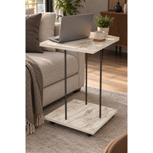 Sulorahome Tekerlekli Laptop Ve Servis Sehpası Mermer Desenli Beyaz Beyaz Mermer