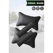 Nissan Blazer Uyumlu Deri Yastık Deri Kemer Koruyucu Set Lüks Siyah
