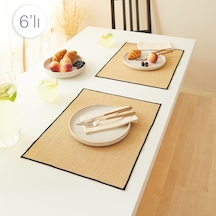 Home Wave 6'lı Siyah Dikiş Detaylı Jüt Amerikan Servis 45 X 35 Cm Bej