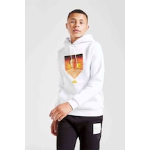 Tshirthane Star Wars Baskılı Unisex Çocuk Kapüşonlu Beyaz Sweatshirt Beyaz
