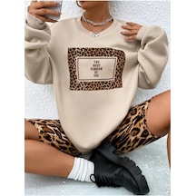 Kadın Siyah Leopar Oversize Bisiklet Yaka Sweatshirt Leoparsweat Siyah