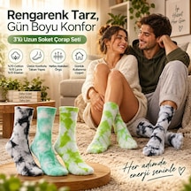 Çorap Giyim Unisex Batik Desenli Çorap 3'lü Set Renkli Pamuklu Uzun Soket Dikişsiz Nefes Alan Günlük Spor Çorabı Çok Renkli