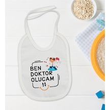 BK Kids Doktor Olucam Tasarımlı Beyaz Bebek Mama Önlüğü-1 Beyaz