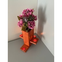 Ahşap Çiçeklik Saksılık Vazo Mumluk Tealight Mum Seti Çiçeksiz A2